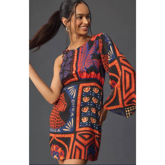 Farm Rio Tropical One-Shoulder Mini Dress - New Size Small - Picture 5 of 6